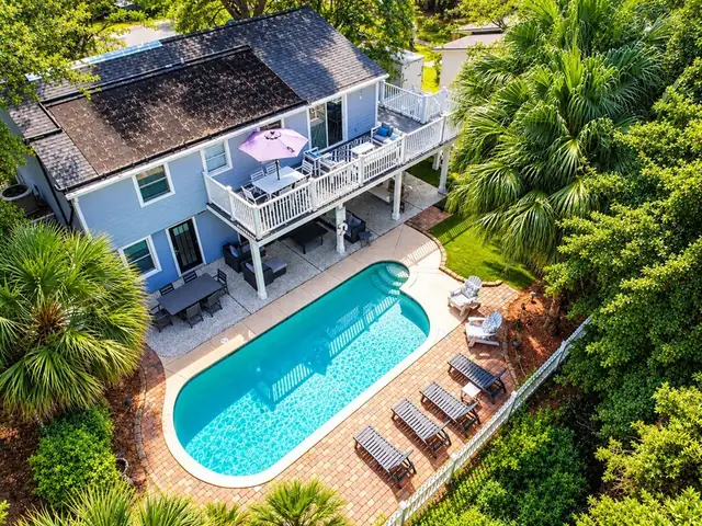 Pool of this home near Folly Field Beach