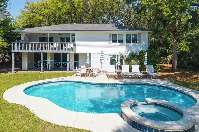 Pool of this home near Folly Field Beach