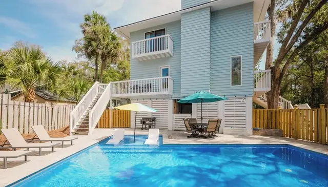 The pool of a rental home on Flamingo Street in Forest Beach