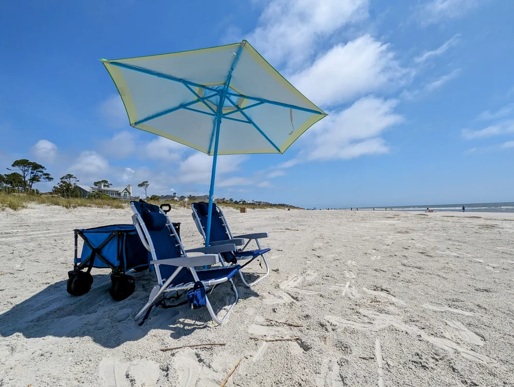 2 Backpack Beach Chairs + 1 Umbrella Set