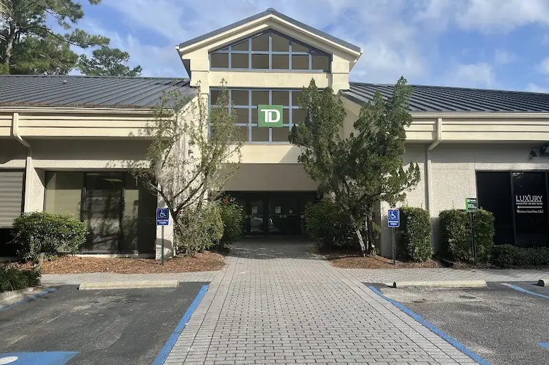 The front walk and entrance of the TD Bank branch on New Orleans Road, Hilton Head Island