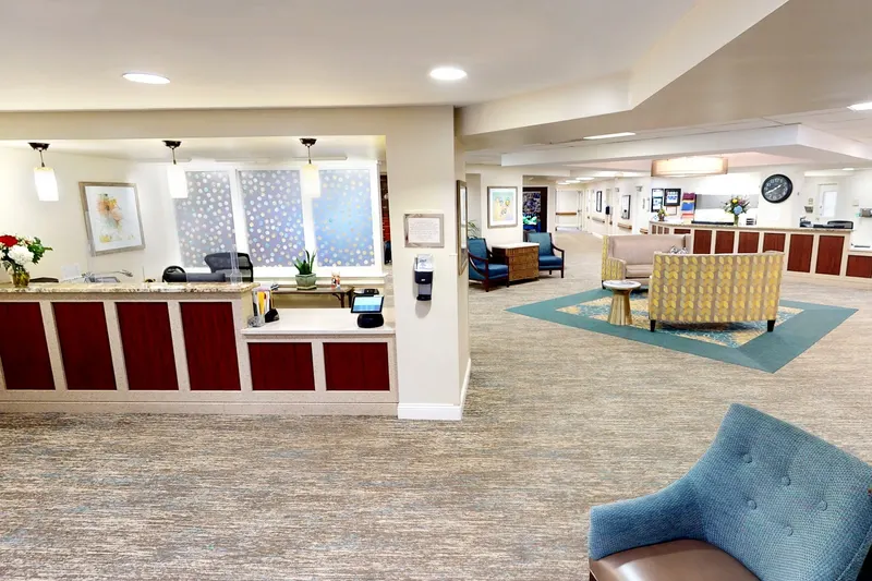 The reception desk and lobby of Broad Creek Care Center