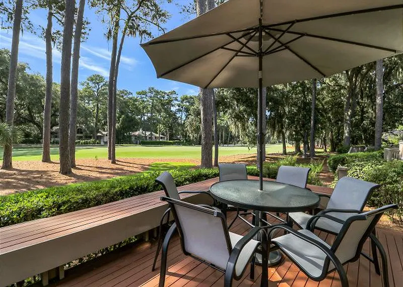 A villa deck at Gleneagle Green looking over a Harbour Town Golf Links fairway