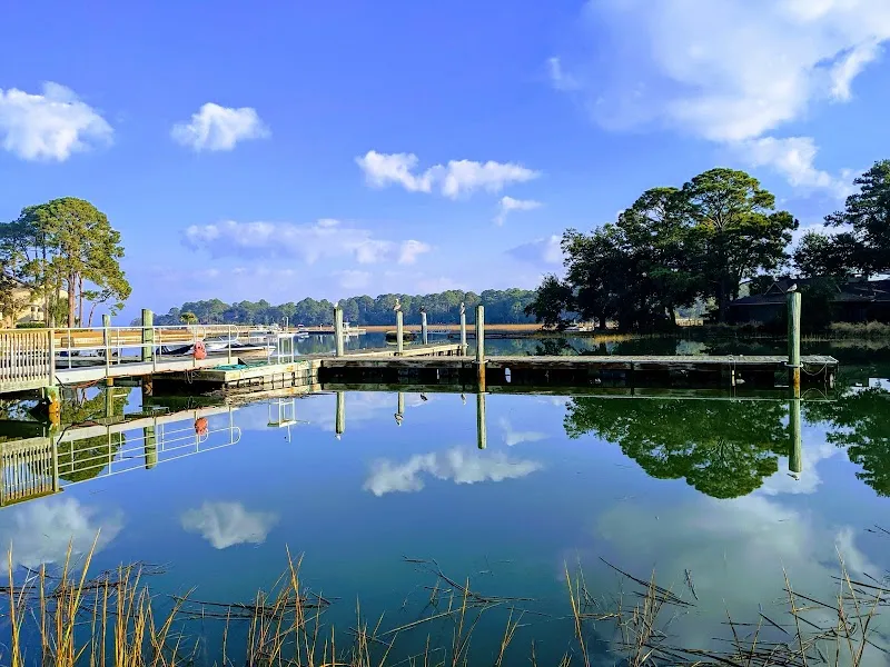 A dock on the lagoon near Lagoon Villas, South Beach, Sea Pines
