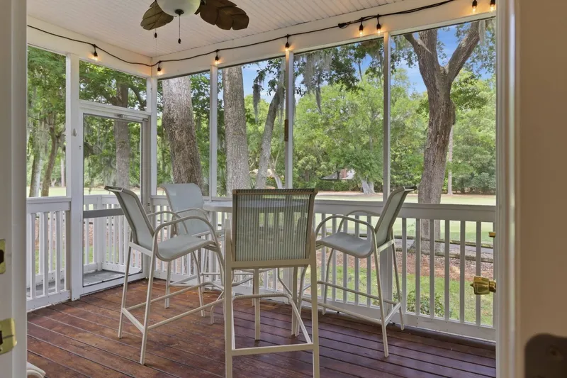 A screened porch at The Links looking over the Barony golf course, Port Royal Village