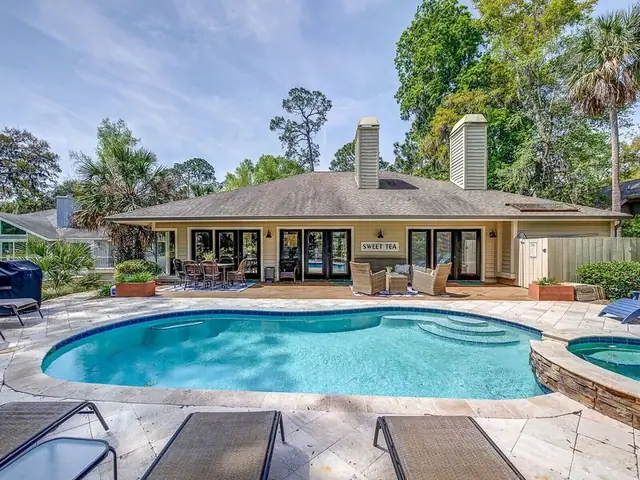 The outside of a rental home on Heath Drive in Palmetto Dunes