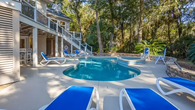The pool of a rental home on Starboard Tack in Palmetto Dunes