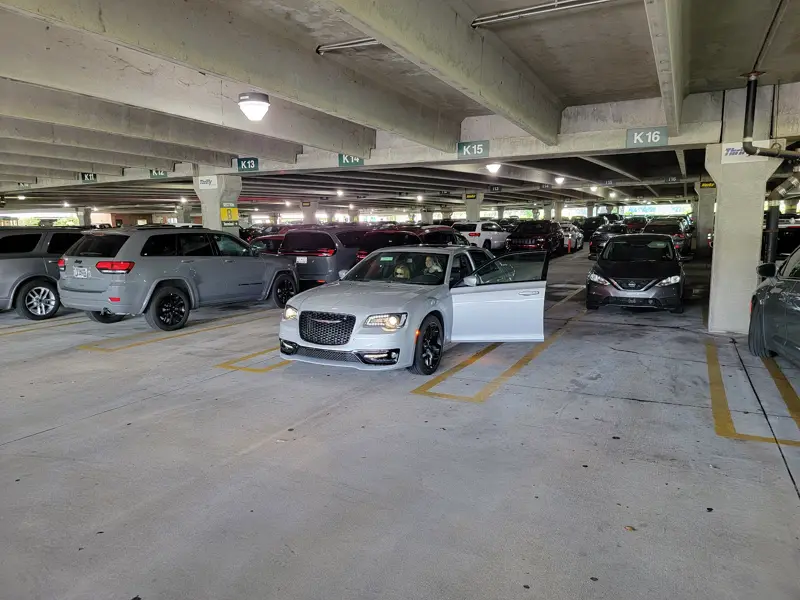 Rental cars in the Hertz section of the Savannah airport rental garage