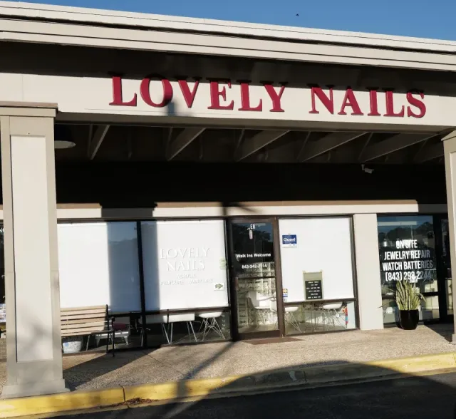 The Lovely Nails storefront in Port Royal Plaza on Mathews Drive