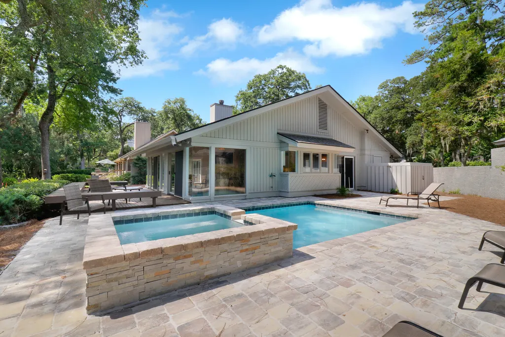 The pool of a rental home on Gunnery Lane in Sea Pines
