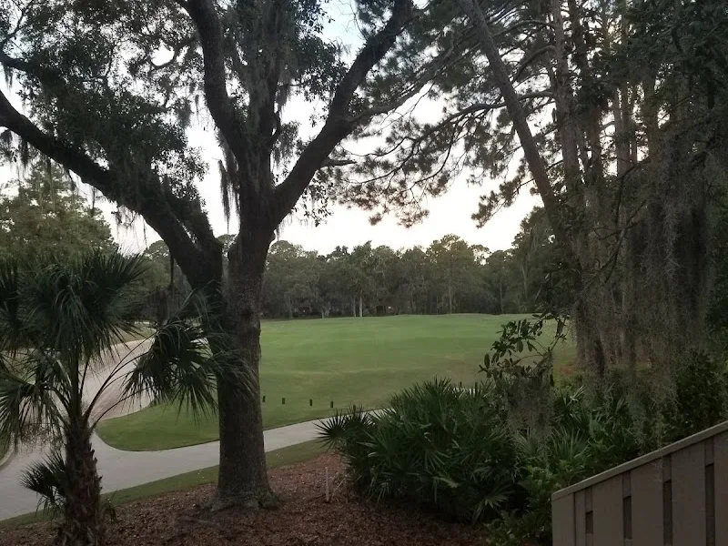 View from a Stoney Creek villa past live oaks to a golf fairway