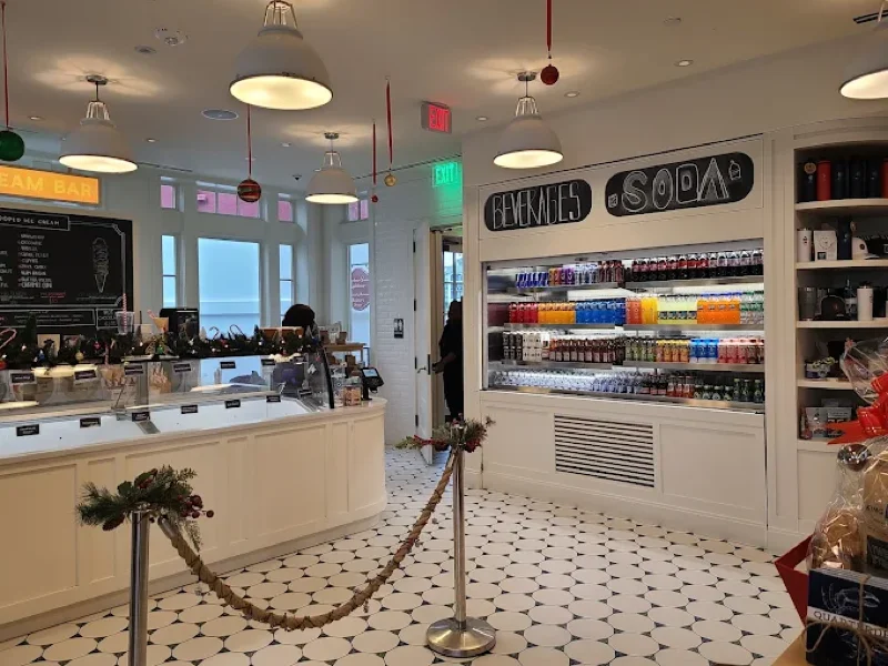 The ice cream counter and beverage cooler inside Quarterdeck Market in Harbour Town