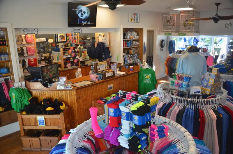 Racks of Salty Dog shirts, socks and gifts inside the Salty Dog T-Shirt Shop at South Beach