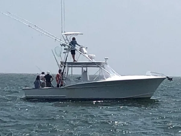 A Bulldog Fishing Charters sportfishing boat out on the water