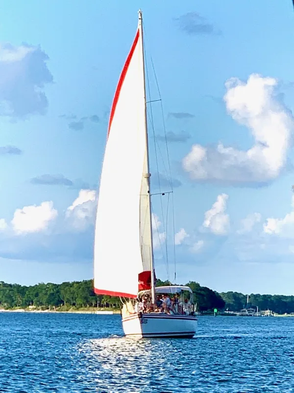 The Cheers sailboat under sail off Hilton Head