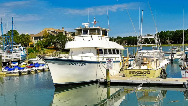 The Drifter Excursions boat docked at the marina