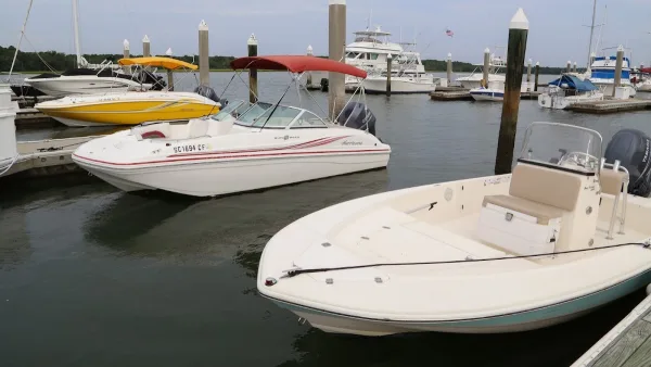 Freedom Boat Club boats tied up in their slips