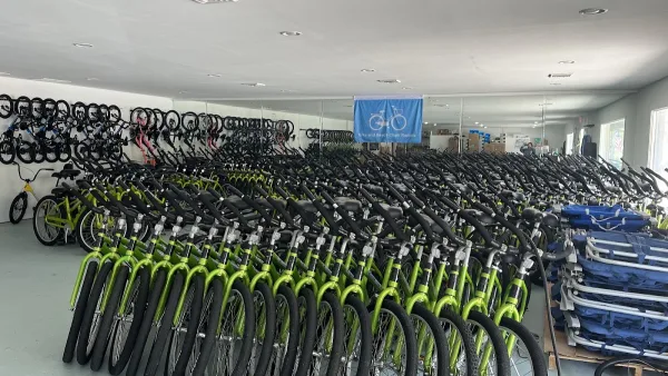 Rows of rental bikes ready to go at Salty's Bike and Beach Rentals