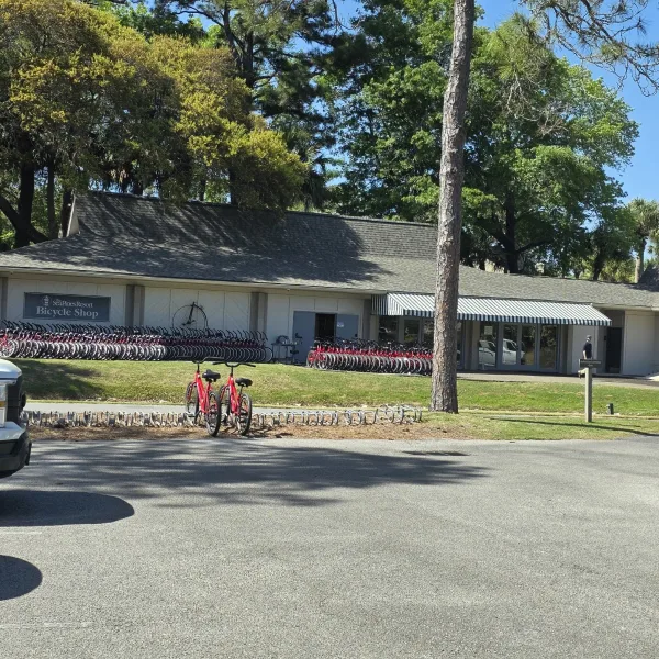 The Sea Pines Bicycle Shop building with bikes out front